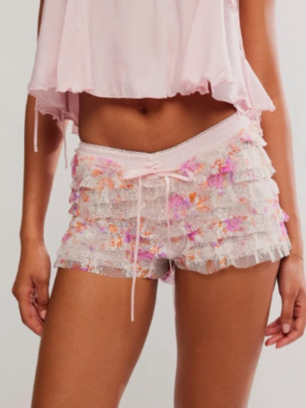 NWT FREE PEOPLE Feeling For Lace Printed Shorties / Petal Pink Combo